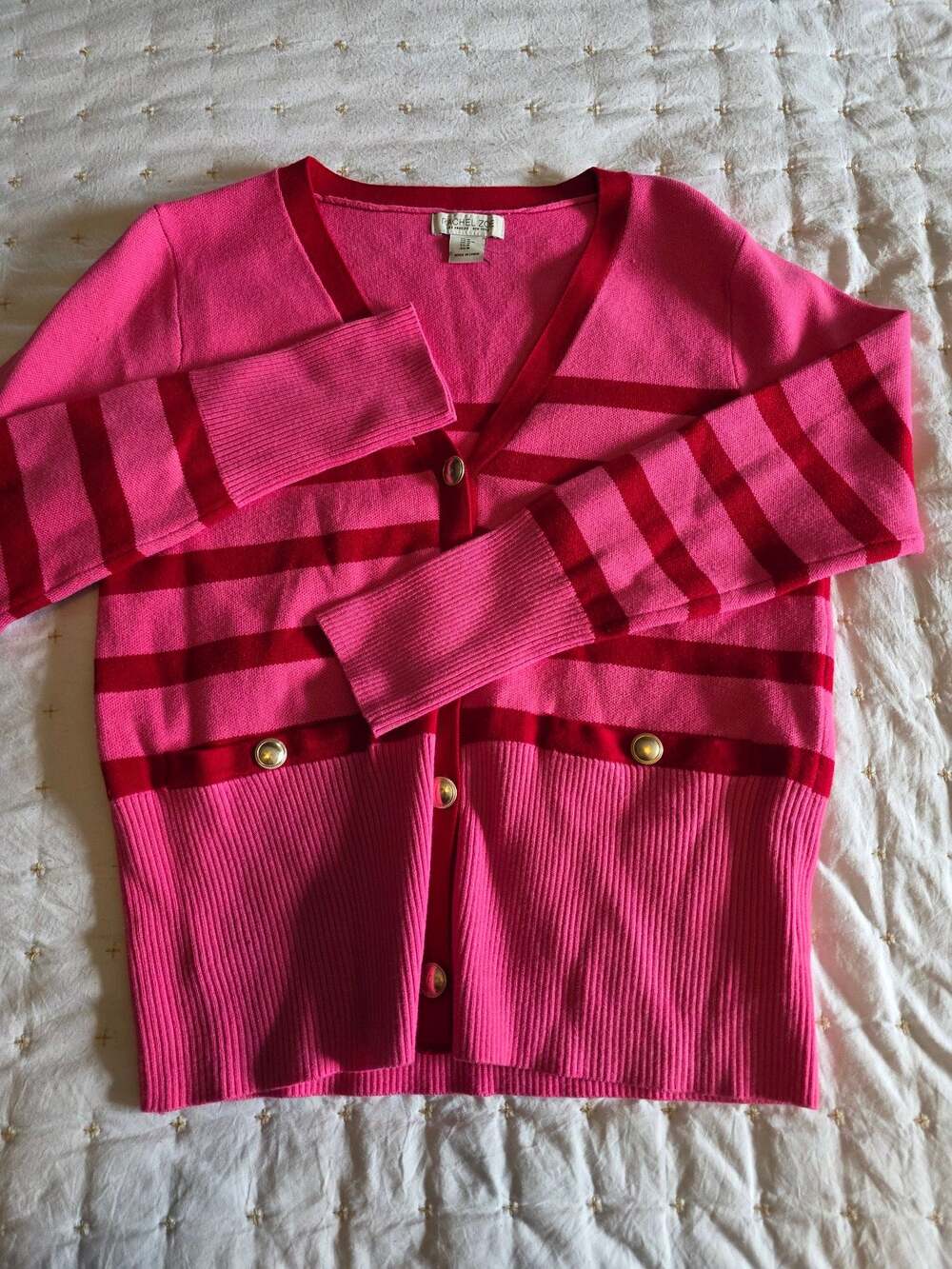 Rachel Zoe Pink and Red Striped Button-Front Cardigan